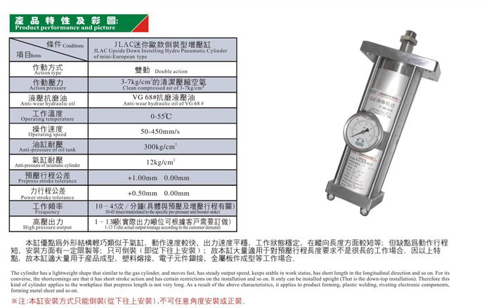 JLAC迷你歐款倒裝型增壓缸
